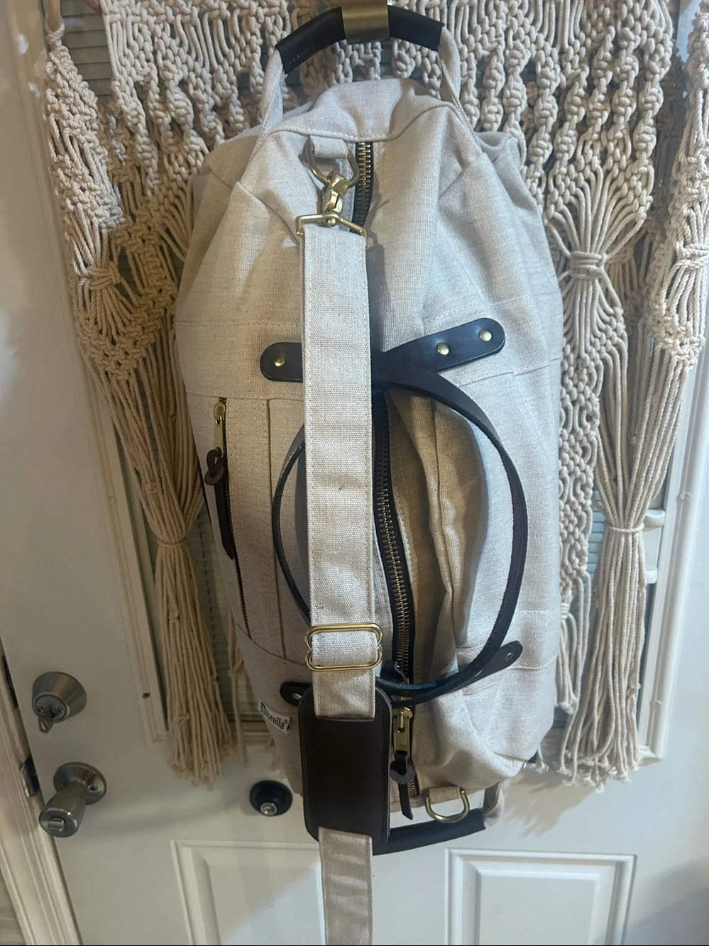 Glen Raven: Sunbrella Khaki Canvas Duffel Bag with Leather Accents